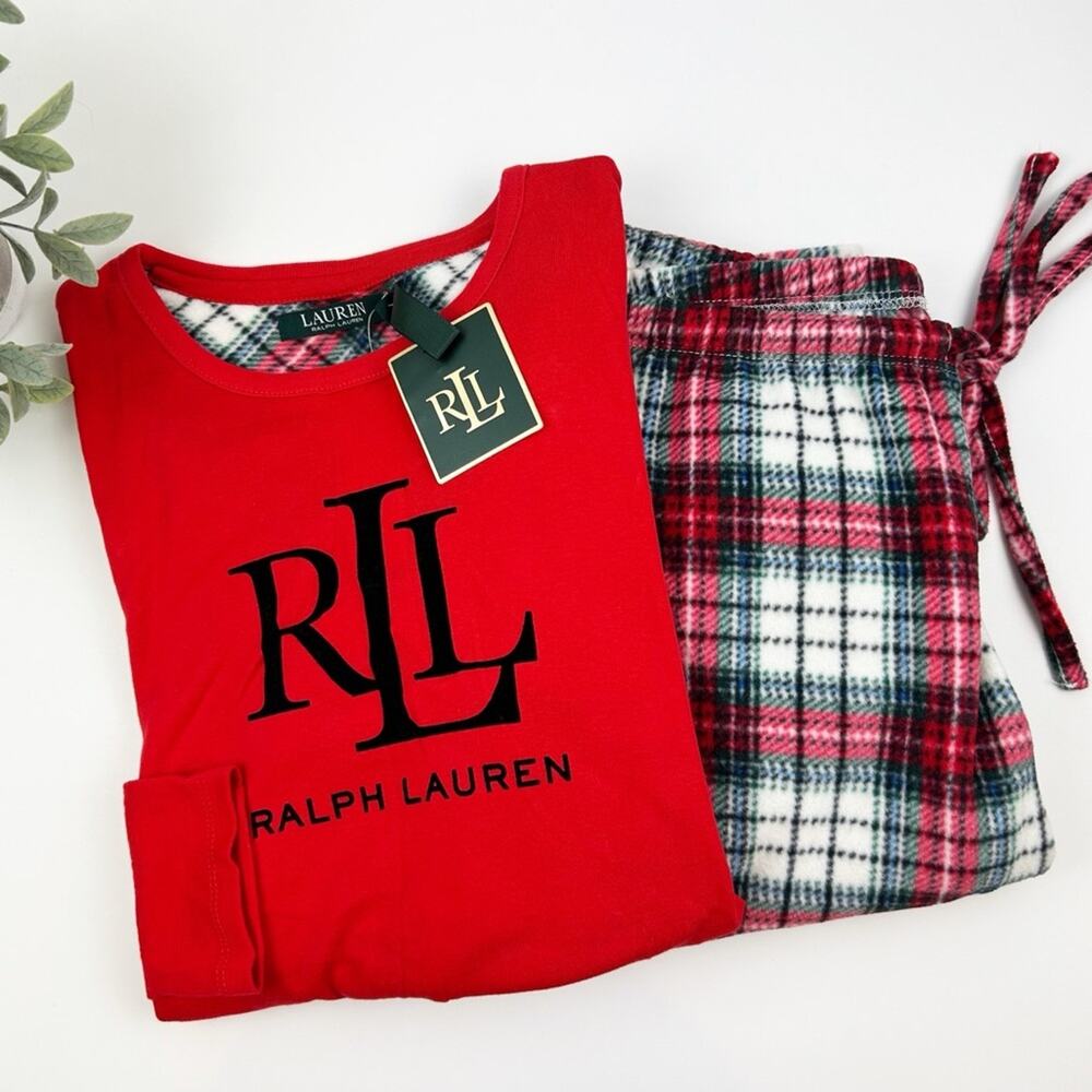 Lauren Ralph Lauren Red Logo Pajama Set with Red Plaid Pants